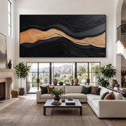 3D-Textured Art | Luxury Black‑Gold Layered Mountain