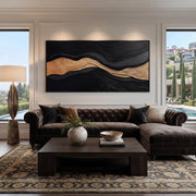 3D-Textured Art | Luxury Black‑Gold Layered Mountain