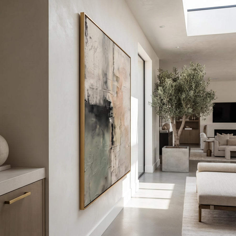 Wabi‑Sabi Art｜Sage Green Beige Textured Abstract Wall Painting