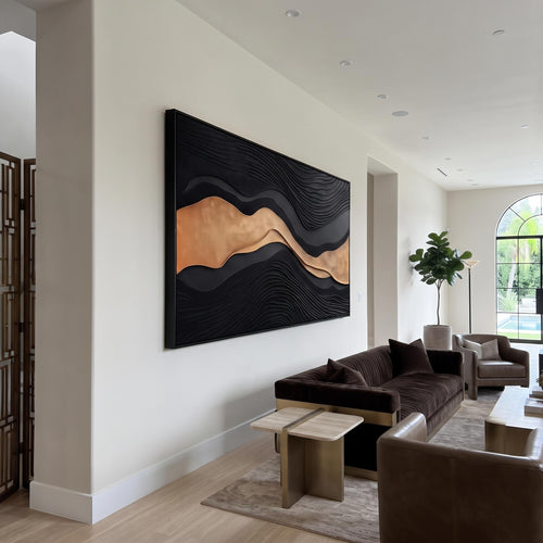 3D-Textured Art | Luxury Black‑Gold Layered Mountain
