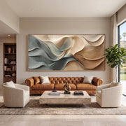 3D Texture Art｜Dusty Blue Beige Heavy‑Texture Wave Canvas Print