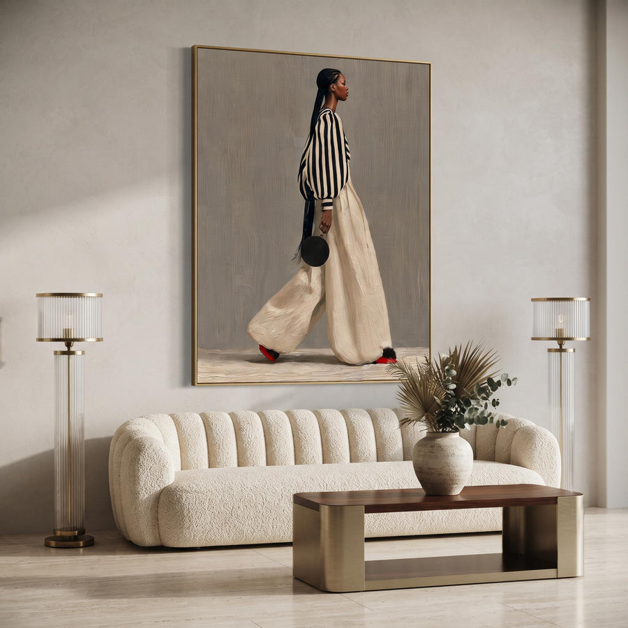Contemporary Luxe Art | Striped Blouse & Beige Maxi Skirt