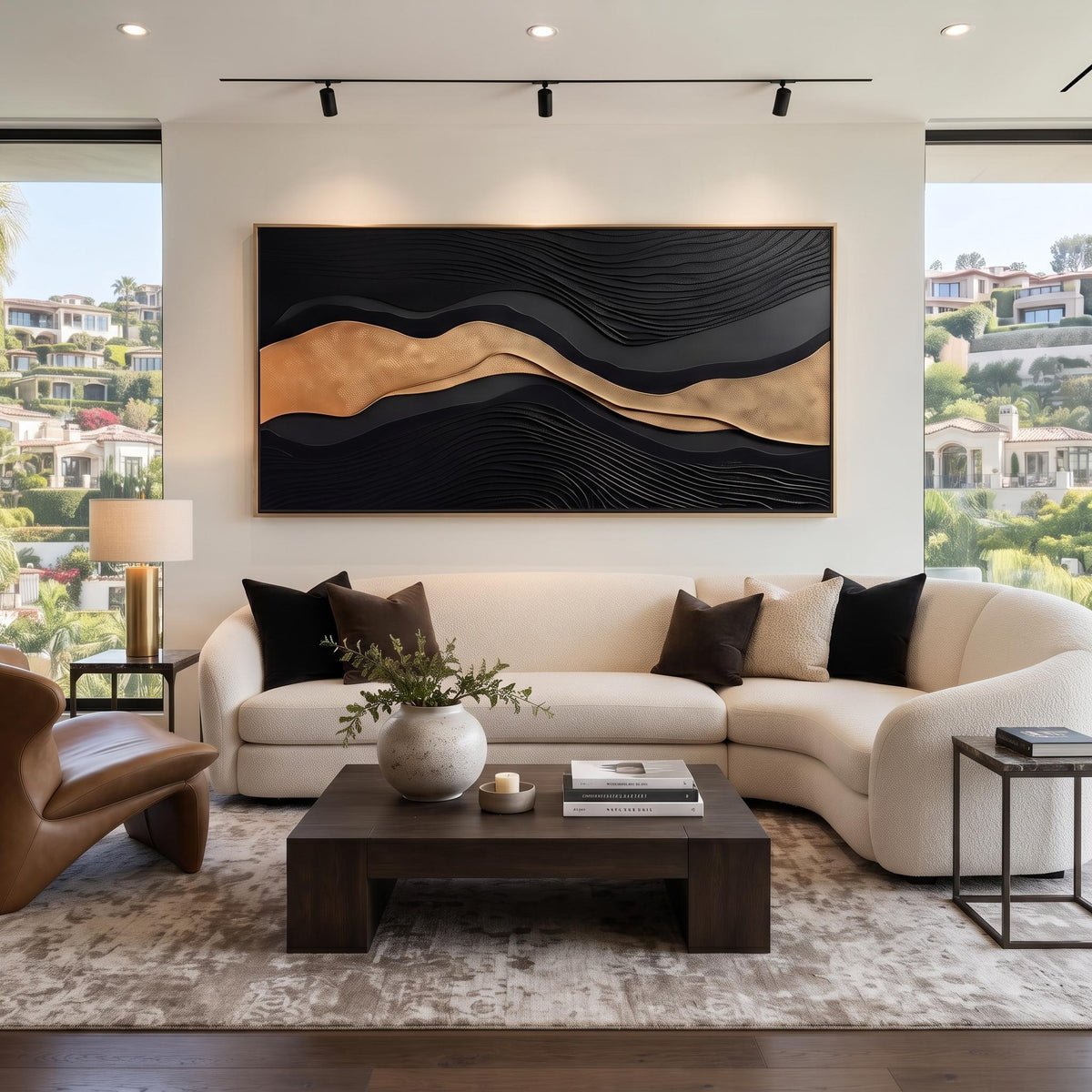 3D-Textured Art | Luxury Black‑Gold Layered Mountain