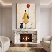 Vintage Americana Art | The woman is walking her pet