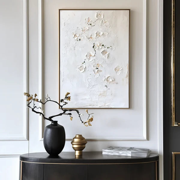 Minimalist Wall Art | White Textured Floral Wall Art