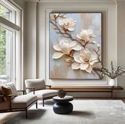 3D-Textured Art | Cream Magnolia Blooms