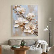 3D-Textured Art | Cream Magnolia Blooms