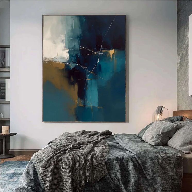 Abstract Art | Deep Blue Gold Crackle