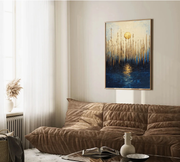 Abstract Art | Gilded Moonlit Reed Reflection