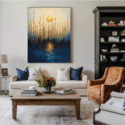 Abstract Art | Gilded Moonlit Reed Reflection