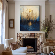 Abstract Art | Gilded Moonlit Reed Reflection