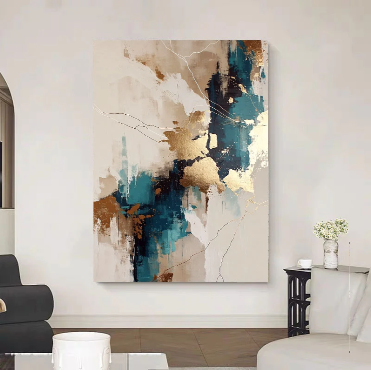 Abstract Art | Teal Gold Kintsugi Fusion