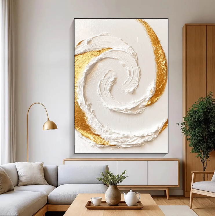 Abstract Art | Gilded White Swirl