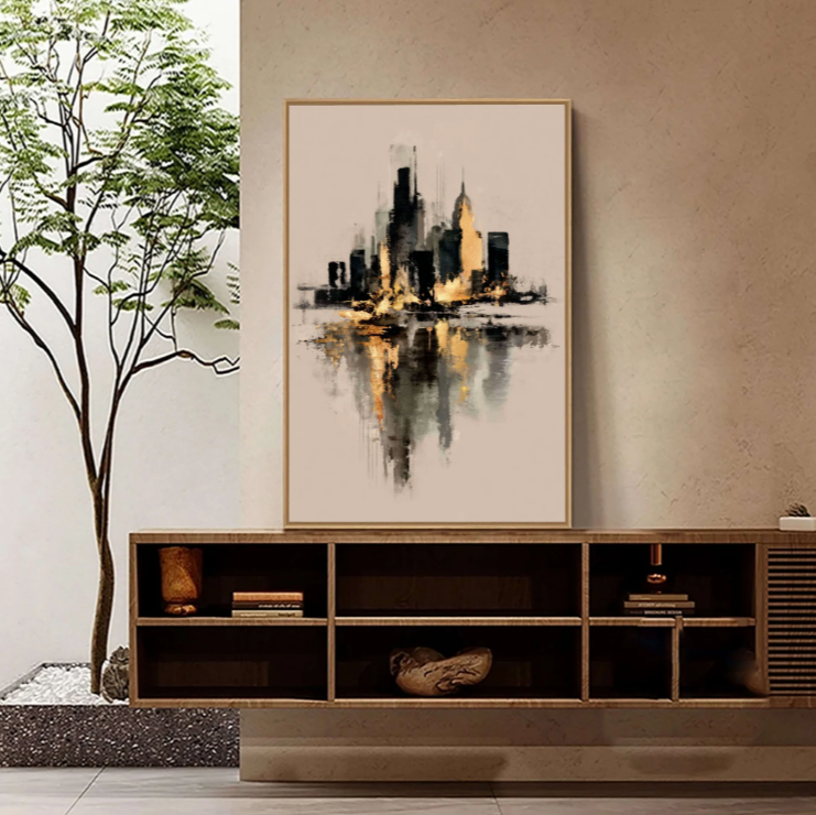 Abstract Art | Gilded Skyline Reflection