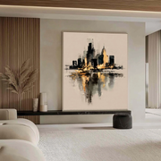 Abstract Art | Gilded Skyline Reflection