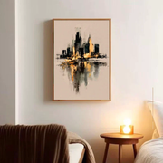 Abstract Art | Gilded Skyline Reflection