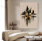 Abstract Art | Gilded Skyline Reflection