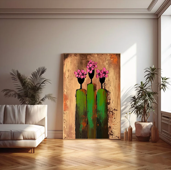 3D-Textured Art | Pink Bloom Figures