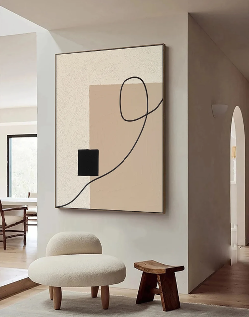 3D-Textured Art | Neutral Geometric Line Relief