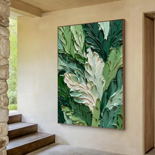 3D-Textured Art | Lush Green Leaf Relief