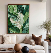 3D-Textured Art | Lush Green Leaf Relief
