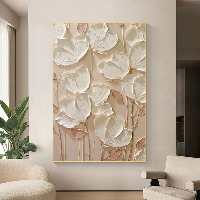 3D-Textured Art | Cream Floral Relief