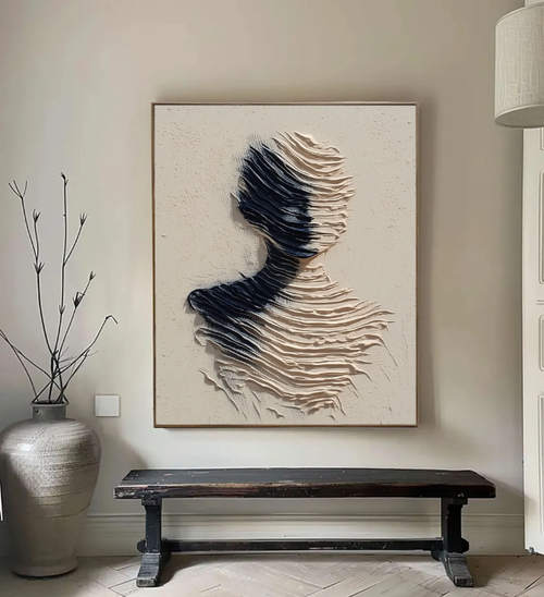 3D-Textured Art | Monochrome Wave Figure