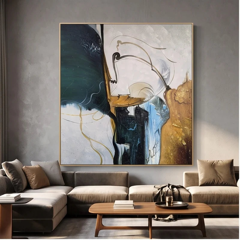 Abstract Art | Teal & Gold Abstract Wall Art