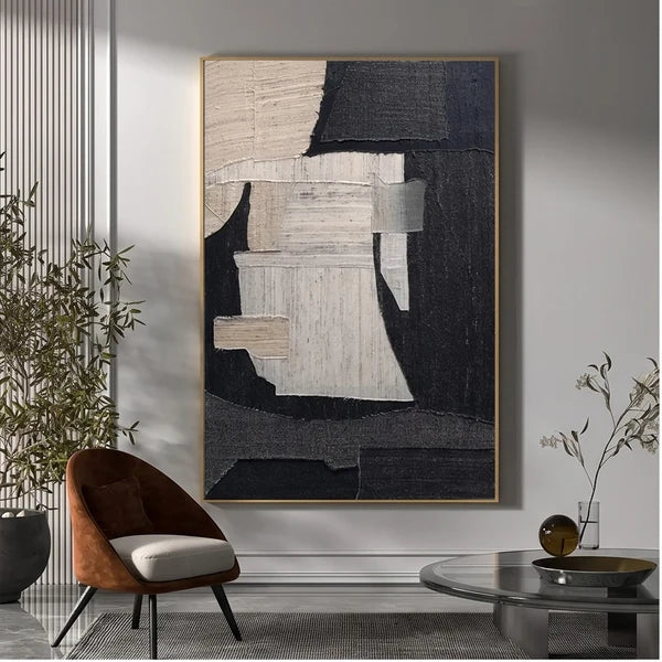 Wabi-Sabi Art | Textured Black & Neutral Abstract Wall Art