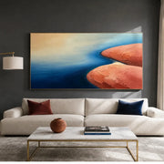 Abstract Art | Textured Blue and Terracotta Abstract Landscape Wall Art