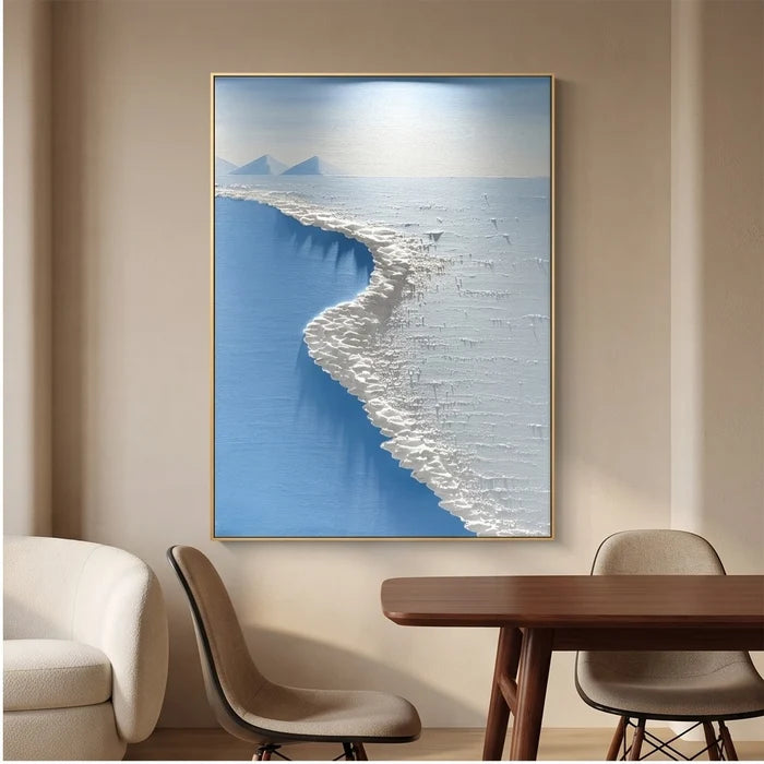 3D-Textured Art | Textured Blue Coastal Landscape Wall Art