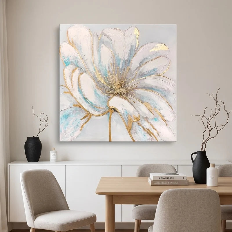 Abstract Art | White Blue Floral Wall Art