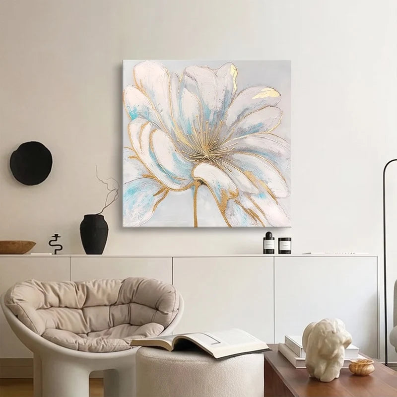 Abstract Art | White Blue Floral Wall Art