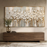 3D-Textured Art | White Floral Textured Wall Art