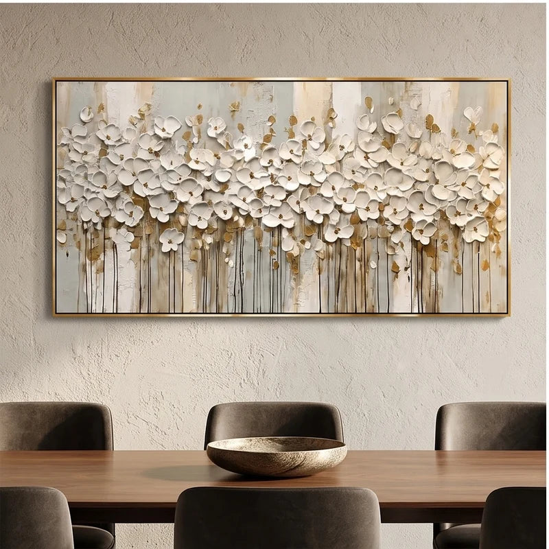 3D-Textured Art | White Floral Textured Wall Art