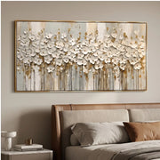 3D-Textured Art | White Floral Textured Wall Art