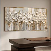 3D-Textured Art | White Floral Textured Wall Art