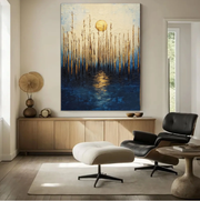 Abstract Art | Gilded Moonlit Reed Reflection