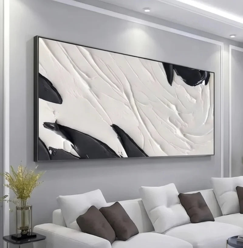 3D-Textured Art | Black and White Abstract Textured Wall Art