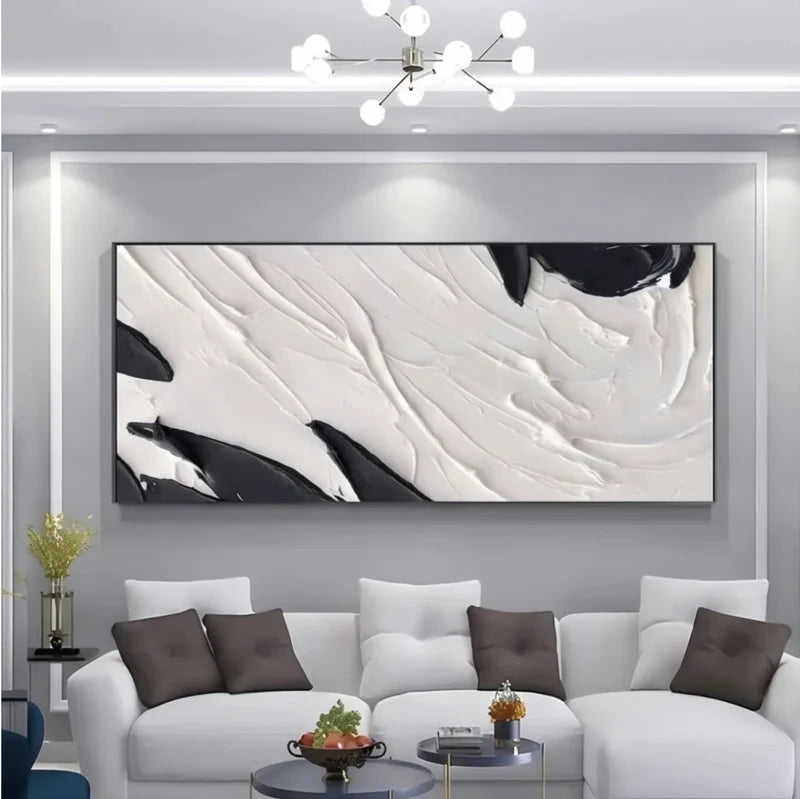3D-Textured Art | Black and White Abstract Textured Wall Art