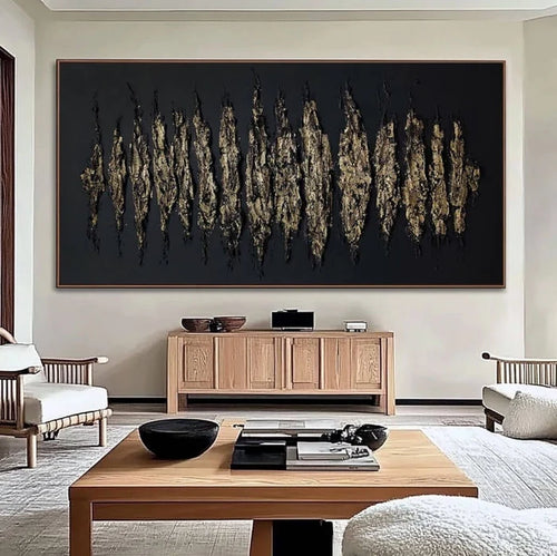 3D-Textured Art | Black & Gold Abstract Wall Art