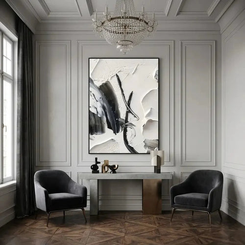 3D-Textured Art | Black & White Abstract Wall Art