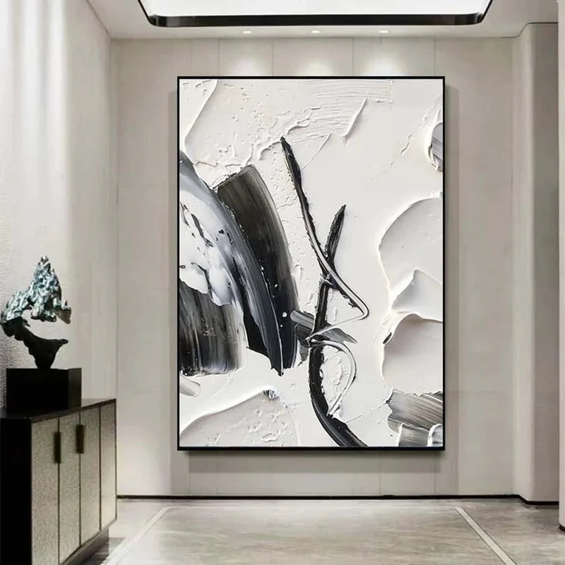 3D-Textured Art | Black & White Abstract Wall Art