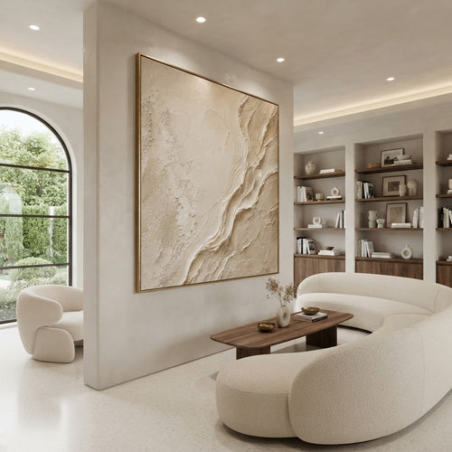 3D Abstract Art | Beige Flow Texture Abstract Painting