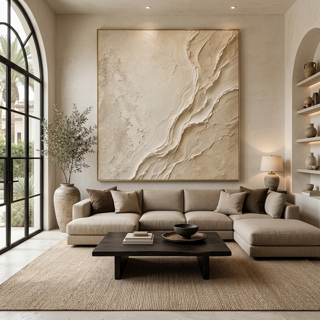 3D Abstract Art | Beige Flow Texture Abstract Painting
