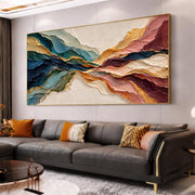 3D-Textured Art | Colorful Wave Large Abstract Oil Painting