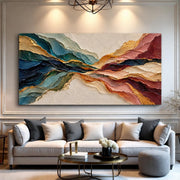 3D-Textured Art | Colorful Wave Large Abstract Oil Painting