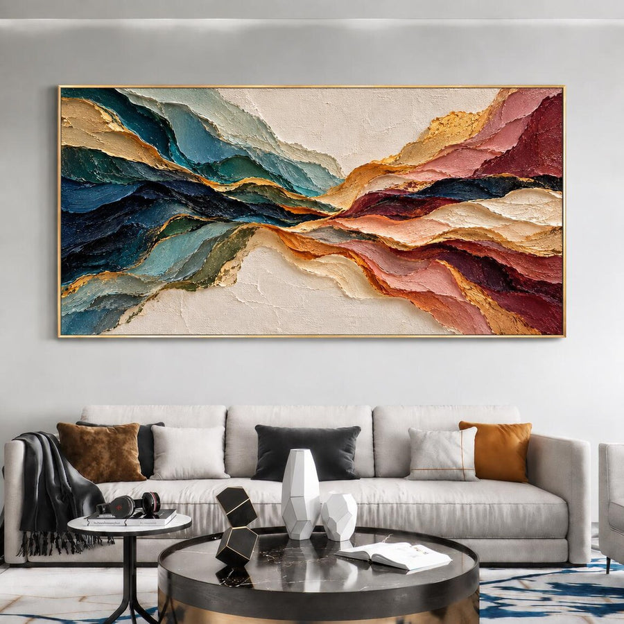 3D-Textured Art | Colorful Wave Large Abstract Oil Painting
