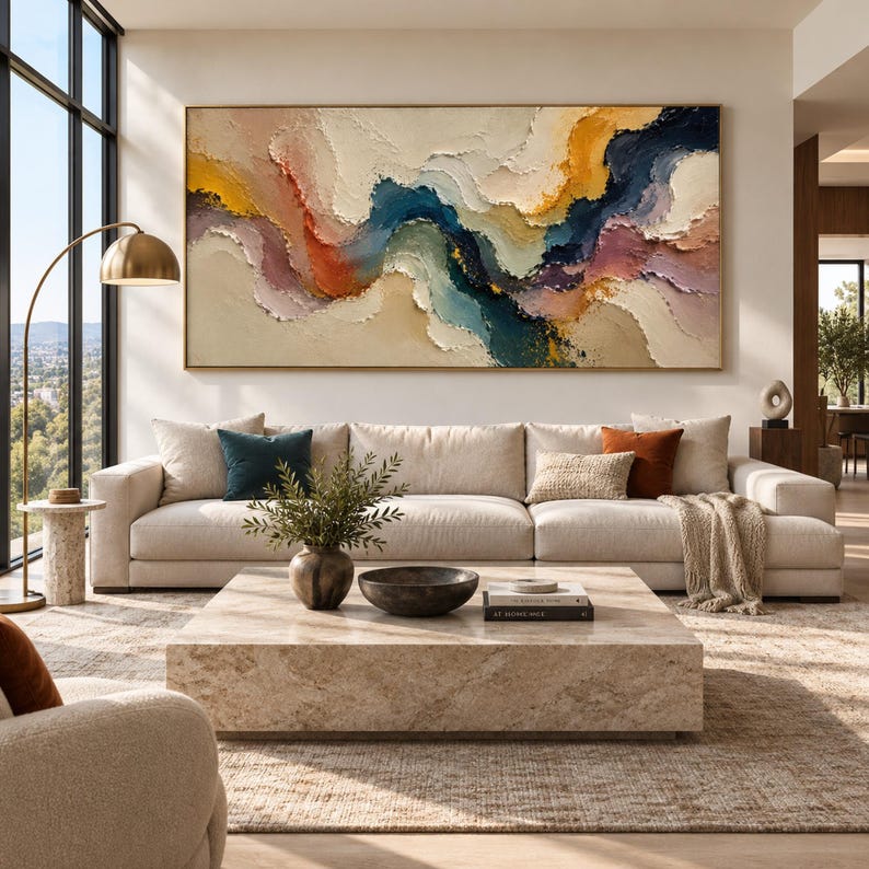 3D-Textured Art | Colorful wave wall painting