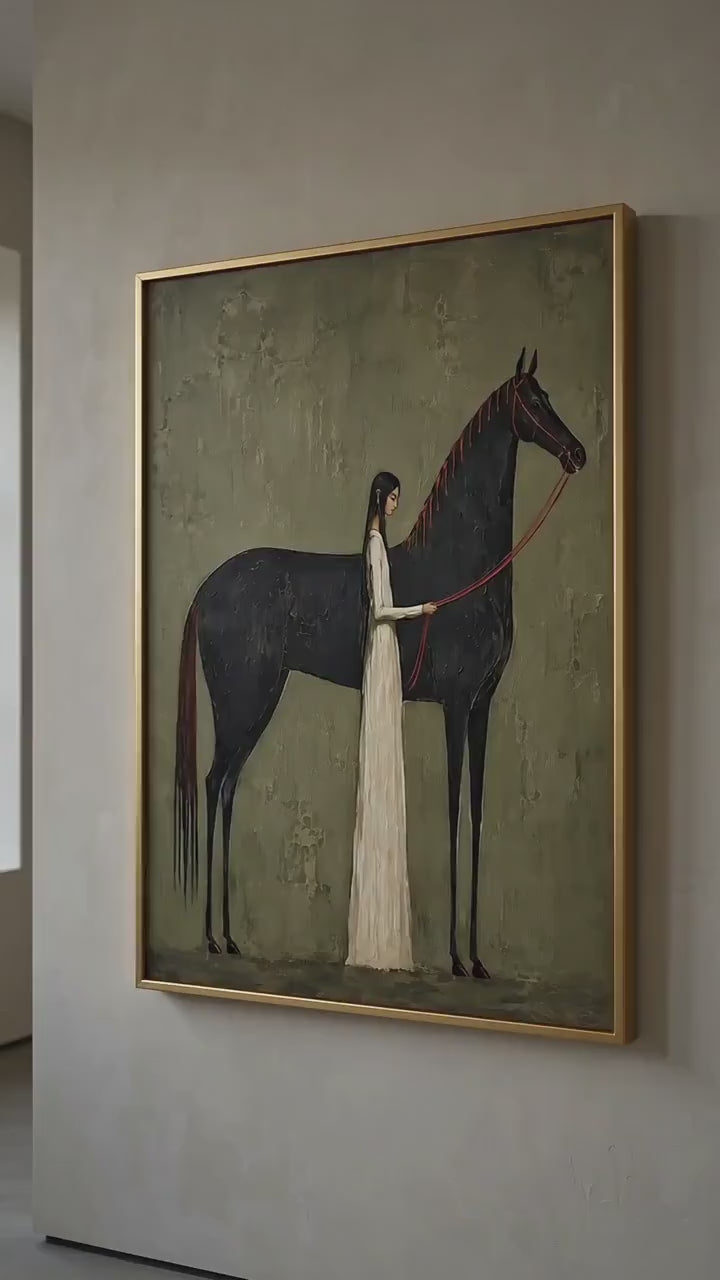 Vintage Americana Art | Gently stroking the horse
